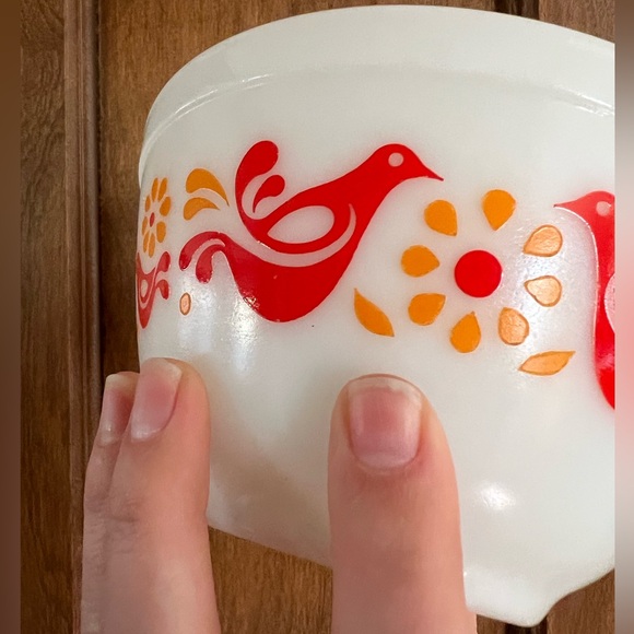 Pyrex Friendship 1.5 Pint Cinderella Mixing Bowl #401 Red Orange Birds USA Vtg - Picture 8 of 9